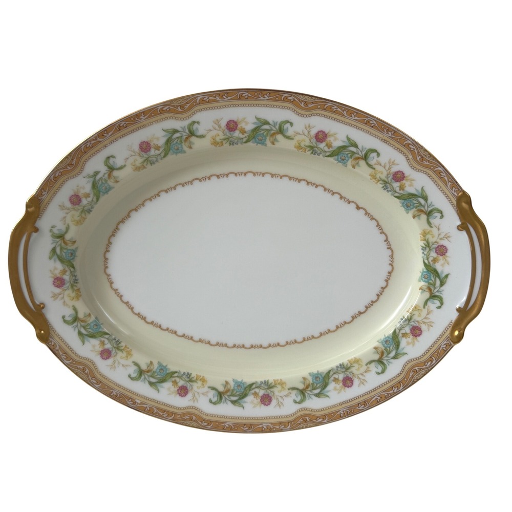 VINTAGE Noritake Moselle 723 Oval Serving Platter Floral Gold Trim Japan 12"
